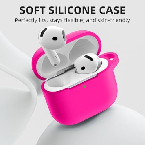 Charlam Compatible with AirPods 4 Case(2024), Soft Silicone Protective Cover for Apple AirPods 4, with Keychain, Cleaning Kit & Anti-Loss Strap, AirPods 4th Generation Case for Women Men, Rose Pink 8