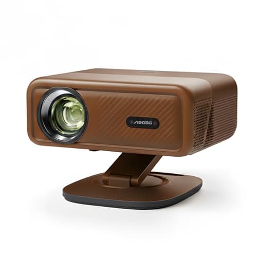 [Officially-Licensed APP & 2500ANSI] 4K Projector with WiFi and Bluetooth,3D Dolby Audio and Auto Focus Smart Projector, AuKing Outdoor Movie Home Theater Proyector with Omni-Adjustable Stand(brown)