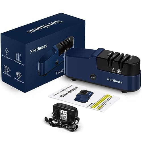 Northmas Knife Sharpener, Professional Electric Knife Sharpener for Home Use, 2 Stages for Quick Sharpening & Polishing, 100V-240V Global Voltage Design, Blue 7
