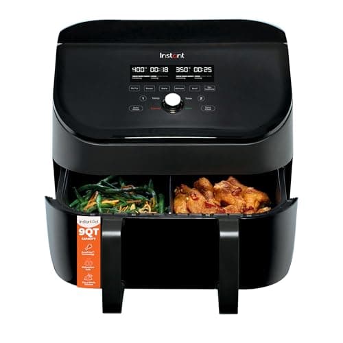 Instant Pot VersaZone 9QT Air Fryer,8-in-1 Functions with EvenCrisp Technology, Crisps,Broils, Bakes,Roasts, Dehydrates,Reheats at Same or Different Temperature, from the Makers of Instant Pot, Black