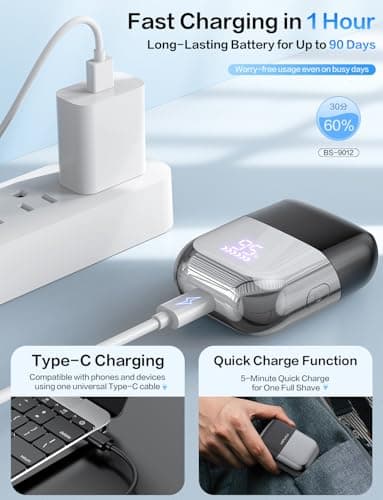 Electric Foil Shavers for Men Electric Razor Mini Cordless Razor IPX7 Waterproof Wet Dry Shaver, Type C Rechargeable, LED Display, Travel Lock, 100 Minute Runtime 7