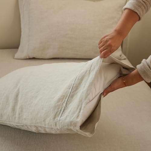 King Linens 100% French Linen Pillowcases with Embroidery - Pack of 2 - Washed Solid Color Natural Flax Soft Breathable - Linen, 20'' x 30'' 9