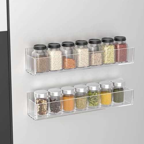 PMMASTO Adhesive Acrylic Spice Rack Organizer for Wall with Nano Double Sided Tape, Spice Shelf Organization for Kitchen Cabinet Door/Pantry Door, Wall Mount Seasoning Rack (Clear-2 Pack) 6