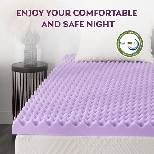 3 Inch Egg Crate Queen Memory Foam Mattress Topper, Lavender Scent Gel Infused Foam Mattress Topper for Pressure Relief, CertiPUR-US Certified Queen Bed Topper, Purple, 60"×80" 7