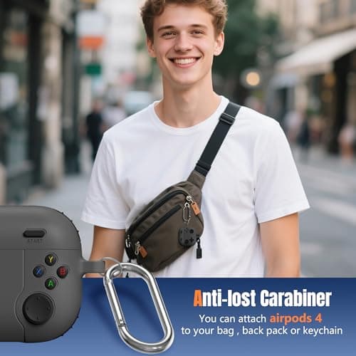 Getino Game Case for AirPods 4 2024 Cover with Cleaner Kit, Keychain, Compatible with Apple Airpods 4 Case Covers, Cute Funny Shock-Proof Protective Silicone AirPod 4 Cases for Men Boy-Black 8