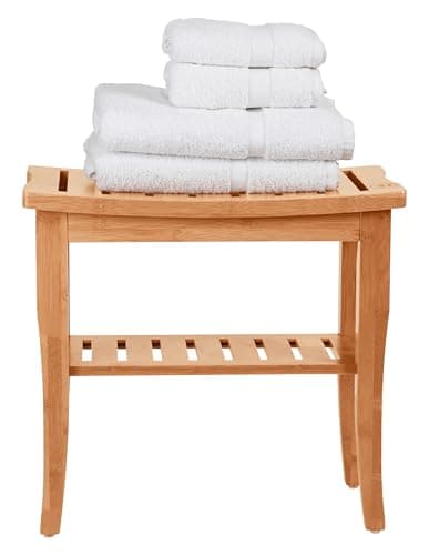Bamboo Shower Bench - Small Wooden Shower Stool with Storage Shelf, Non-Slip Bathroom Seat, Spa Decor Bath Bench, Foot Rest Shaving Stool for Shower, Indoor Outdoor Use, Great Gift Idea (17" x 9 x 17) 8