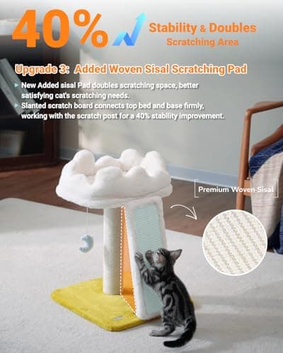 Happi N Pets New Cloud Cat Tree Tower, Cat Scratching Post with Bed, Small Cat Tree, Compact Cat Tower with Scratching Pad & Cloud Soft Perch & Cute Toys, Extra Toy, Bonus Catnip 5