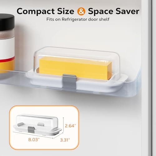 Pisol Butter Dish with Lid for Countertop and Refrigerator Door Shelf, Airtight Butter Keeper Container, Butter Holder for East/West Coast Butter, BPA-free, Microwave/Dishwasher Safe 5