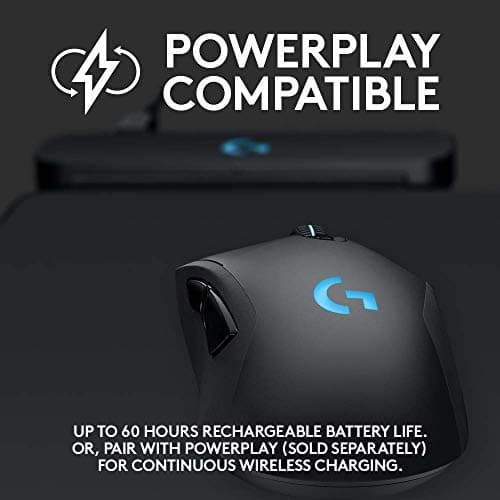 Logitech G703 Lightspeed Wireless Gaming Mouse W/Hero 25K Sensor, PowerPlay Compatible, Lightsync RGB, Lightweight 95G+10G Optional, 100-25, 000 DPI, Rubber Side Grips - Black (Renewed) 6