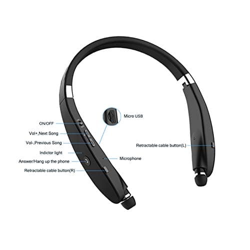 Foldable Bluetooth Headset, Beartwo Lightweight Retractable Bluetooth Headphones for Sports&Exercise, Noise Cancelling Stereo Neckband Wireless Headset (with carry case) 5