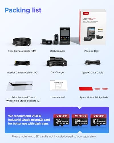 VIOFO A229 Plus 3 Channel Dash Cam, Dual STARVIS 2 Sensors, 3-Channel HDR, 1440P+1440P+1080P Front Inside and Rear Car Camera, 5GHz Wi-Fi, Voice Control, Ultra-Precise GPS, 24 Hours Parking Mode 8