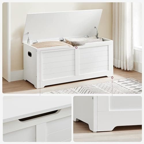 VASAGLE Storage Chest, Storage Bench with 2 Safety Hinges, Farmhouse Style, 15.7 x 39.4 x 18.1 Inches, for Entryway, Bedroom, Living Room, Cloud White ULSB061T10 9