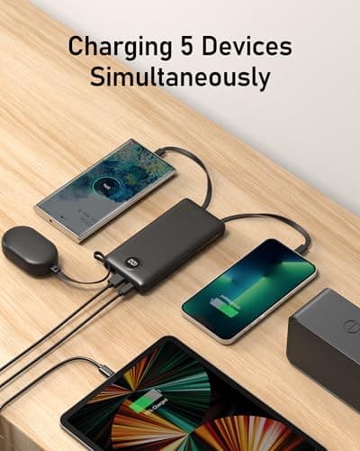 VEEKTOMX Portable Charger Built-in Cables,10000mAh Power Bank for iPhone,Fast Charge USB C Battery Pack Travel Essentials Powerbank Compatible with iPhone 17/16/15/14, Samsung S25/24, Android, etc 5