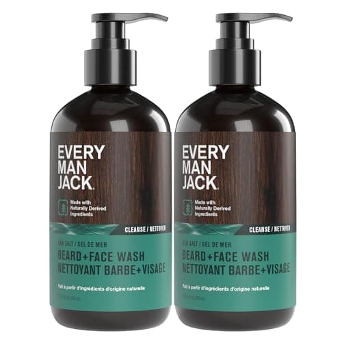 Every Man Jack Beard + Face Wash - Sea Salt - Deep Cleans, Conditions, and Softens Your Beard and Skin Underneath - Naturally Derived with Coconut Oil, Glycerin, and Coconut - 6.7 oz - 2 Pack