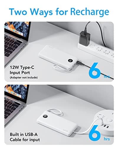 VRURC Portable Charger Power Bank, USB C Battery Pack 10000mAh,5 Outputs 2 Inputs Pocket Travel Charging Bank Built-in Cables for iPhone 17 Pro 17 16 15 14 13,Samsung,Android-White(1 Pack) 6