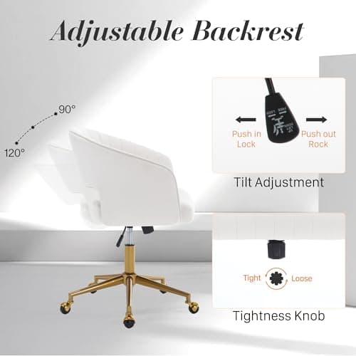 HENGJIANYI Home Office Swivel Desk Chair, Modern Velvet Vanity Chair, Height Adjustable Armchair with Gold Base, Ergonomic Office Chair for Task Study Computer Room, Beige 6