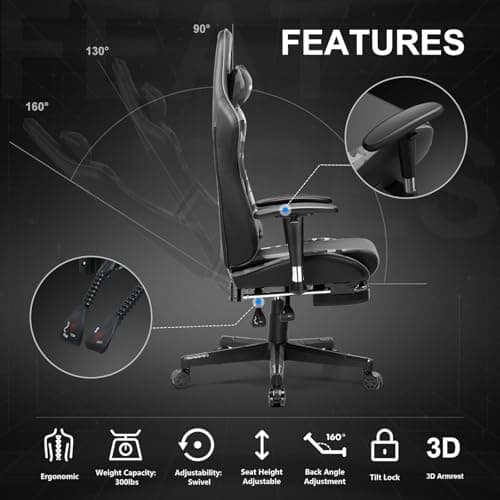 GTPLAYER Gaming Chair with Footrest, Ergonomic Computer Game Desk Chair, Recline Gaming Chair Seat Height Adjustment, Swivel Rocker with Headrest and Lumbar (Camouflage) 7