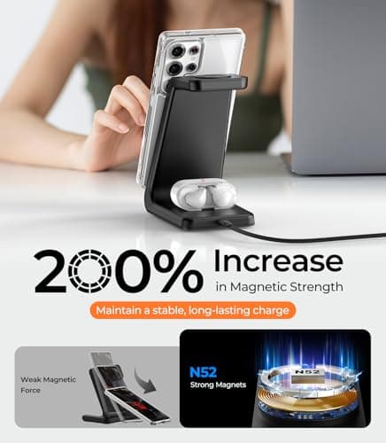 Magnetic Wireless Charger for Samsung, 3 in 1 Mag-Safe Fast Wireless Charging Station for S26 Ultra S25 S24 S23 S22/Z Fold/Z Flip 7, Galaxy Watch Charger for Galaxy Watch Ultra/8/7/6, Galaxy Buds Pro 6