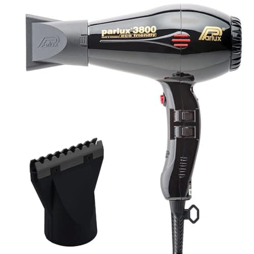 Parlux 3800 Eco Friendly Ionic & Ceramic Black Hair Dryer + M Hair Designs Hot Blow Attachment Black (Bundle) – Lightweight, Fast-Drying, Frizz-Control Blow Dryer for Salon-Quality Styling