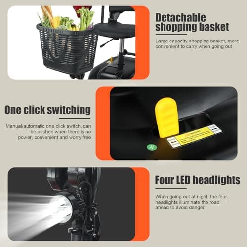 4-Wheel Electric Scooter for Adults | Long Range Mobility Scooter with Basket, Charger & 265 lbs Capacity for Seniors Outdoor Use (Red and Black) 9