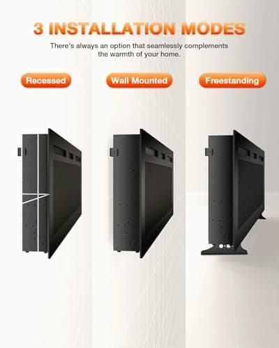 VISVEIL Electric Fireplace 60Inch,Wall Mounted Electric Fireplace Heater with Timer Inserts，TV Stand Touch Screen and Realistic Flame,Log Set,Crystal Flames 750 to 1500W，Remote for Living Room 4