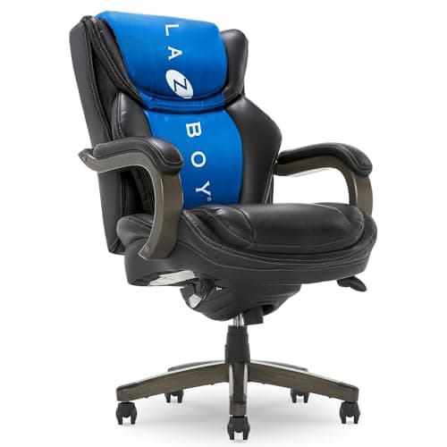 La-Z-Boy Harnett Big and Tall Executive Office Chair, Ergonomic High-Back Chair with Solid Wood Arms, ComfortCore with Memory Foam Cushions, Bonded Leather, Black