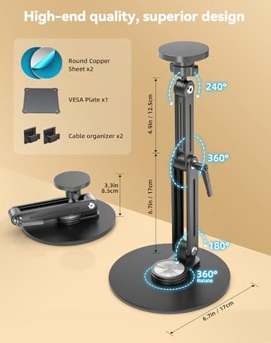 Jakeko Magnetic Portable Monitor Stand 15.6" - up to 16" 18.5" 22 inch Tablet Holder for iPad VESA Mount 75mm for Desk Adjustable Foldable 360° Swivel 6