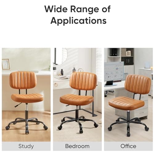 DUMOS Armless Home Office Desk Chair -Small Ergonomic with Low Back Lumbar Support, Height Adjustable PU Leather Computer Task with 360° Swivel Rolling Wheels, for Small Space, Brown 7