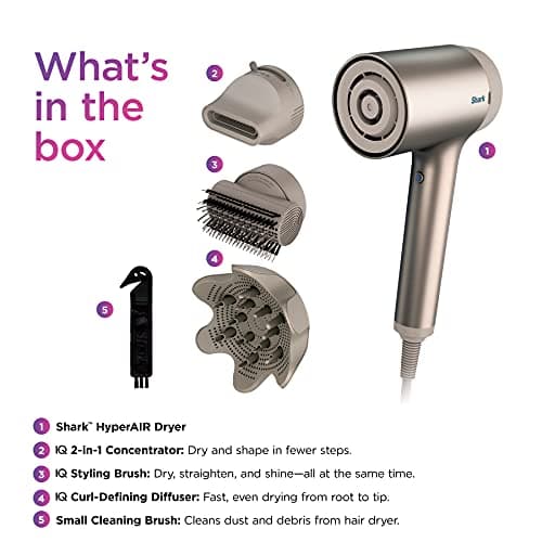 Shark HD120BRN Blow Dryer HyperAIR Fast-Drying with IQ 2-in-1 Concentrator, Styling Brush, and Curl-Defining Deep Diffuser Attachments, Ionic, No Heat Damage, for All Hair Types, Stone 11