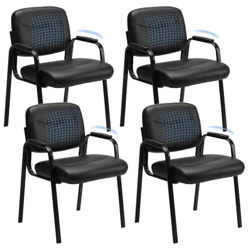 OLIXIS Office Waiting Room Chairs Set of 4, Leather Desk Reception Guest Stationary Side Chair with Padded Arms for Home Conference Lobby Medical Clinic