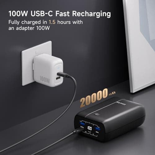 imuto 100w Power Bank, 20000mAh 4-Output Laptop Portable Charger,Fast Charging USB C PD3.0 External Battery Pack for Laptop MacBook Dell XPS iPad Tablet Steam Deck iPhone 16 15 14 Pro Samsung S22 etc 6