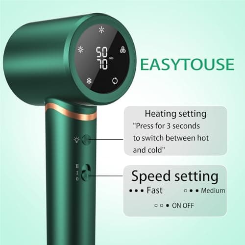 Hair Dryer Negative Ionic Blow Dryer for Fast Drying,Low Noise,Thermo Control Hair Dryer 2 Speed ​​and 3 Heat Settings,Cold Air Button with 1 Diffuser 110000 RPM High Speed Brushless Motor (Green) 6