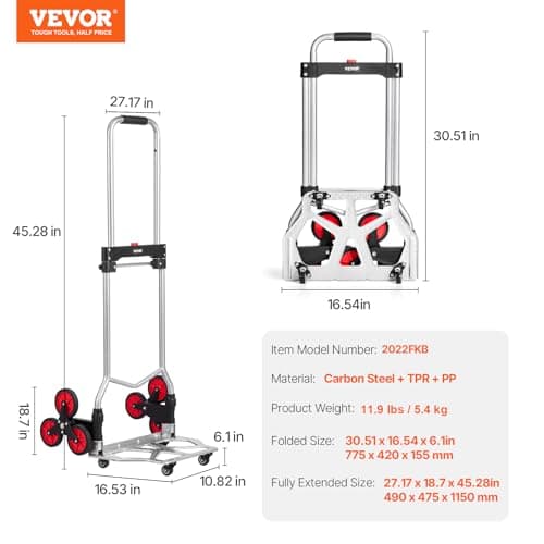 VEVOR Stair Climbing Cart, 260 lbs Capacity Stair Climber Hand Truck and Dolly, Heavy-Duty Folding Trolley Cart with Telescoping Handle, 10 Wheels & 2 Elastic Ropes for Home Shopping Moving Warehouse 7