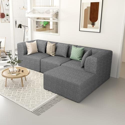 94.8" L Shaped Modular Sectional Couch with Ottoman, Convertible Cloud Sofa for Living Room,Comfort Small Couch for Small Spaces 3 Seats