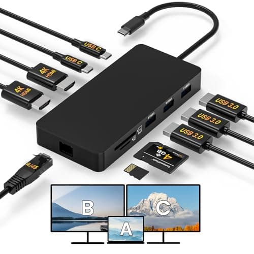 Laptop Docking Station Dual 4K HDTV Monitor, Fophmo USB C to 2 HDTV Splitter Extended Display, 1000Mbps LAN, USB A&C 3.0 Ports(10Gbps), SD/TF Card, 100W PD Charging, MacOS Only Mirrors Same Screen