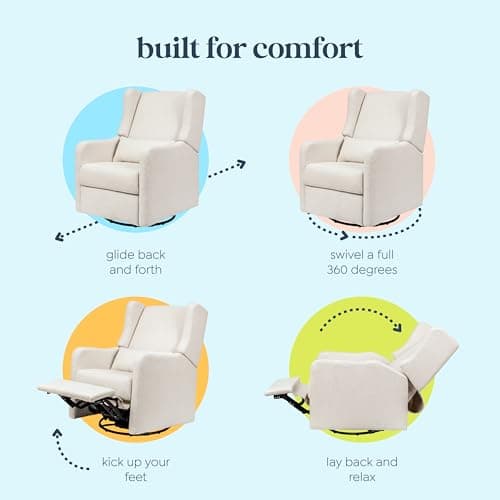 Carter’s Arlo Glider Recliner Nursery Chair - Water & Stain Resistant Glider Rocking Chair for Nursery - GREENGUARD Gold, FSC & Certi-PUR US Certified - Cozy Cream Swivel Rocker Recliner Chair 6