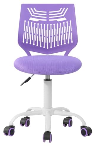 FurnitureR Study Desk Chair Armless, Small Home Office Study Task Chair Adjustable Swivel Low Back with Rolling Wheels for Kids Children Teens Women, Orchid Purple