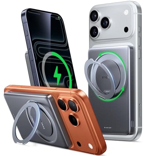TORRAS Ostand MiniMag Power Bank, 5,000mAh Ultra Slim Magnetic Portable Charger with Stand, Fast Charging for iPhone Air Wireless Mag-Safe Battery Pack for iPhone 17/17 Pro/17 Pro Max/16/15/14, Gray