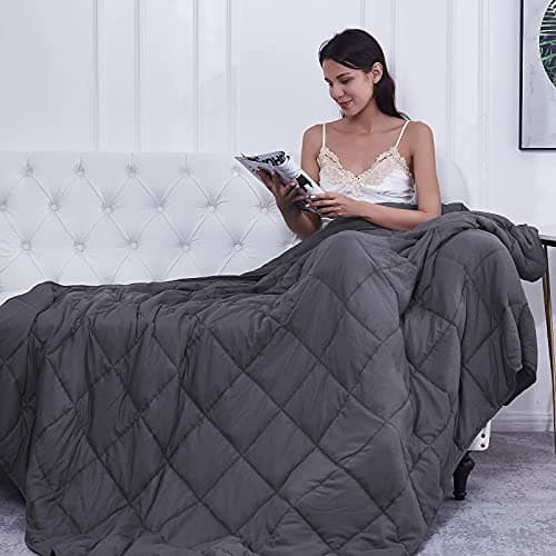 L'AGRATY Weighted Blanket for Adults- Dark Grey, 48"x72", 15lbs, Twin Full Size Heavy Throw Blanket, Cooling, Breathable, Microfiber with Glass Beads, Big, Washable, All-Season 7
