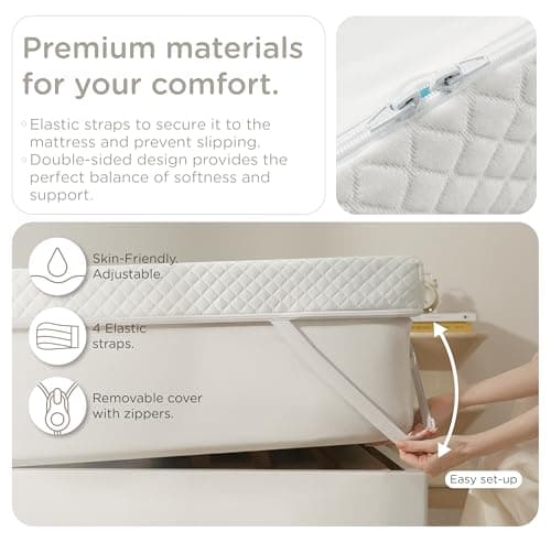 KUB Extra Firm Memory Foam Mattress Topper King Size 78x80 Inch 3 Inch-Cooling Pain Relief Mattress Pad White 5