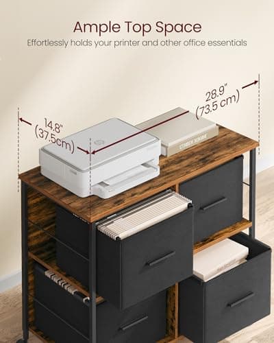 VASAGLE File Cabinet with 4 Drawers, Printer Stand, Cube Storage Shelf, for A4, Letter-Size Documents, File Storage Box, Home Office, Rustic Brown and Ink Black UOFC059B01 6