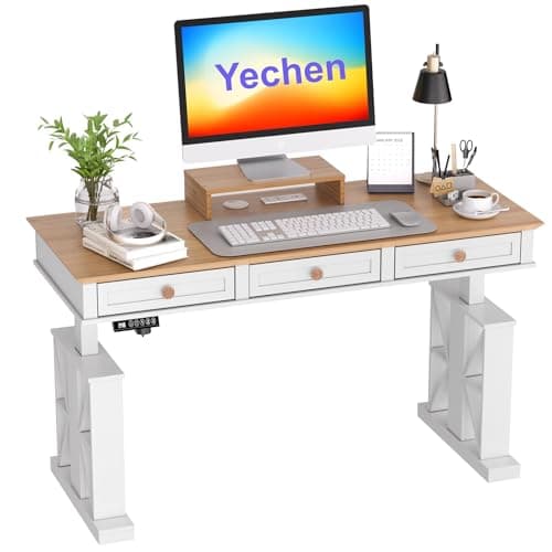 Yechen Electric Standing Desk with Drawers, 51×20 Inch Adjustable Height, Stand Up Desk with Monitor Shelf, Sit Stand Home Office Desk
