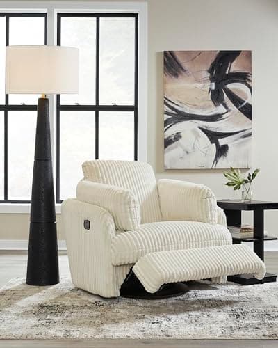 Signature Design by Ashley Tie-Breaker Casual Swivel Glider Recliner with Hidden Storage, White 12
