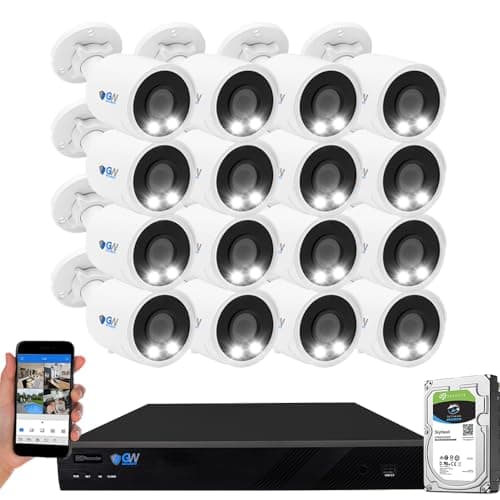 GW 4K Outdoor/Indoor Face Recognition/Human/Vehicle Detection AI Security Camera System, 16 Channel 12MP PoE NVR, 16 x 4K UltraHD Smart AI IP Microphone Bullet Camera, 24-7 Video & Audio Recording