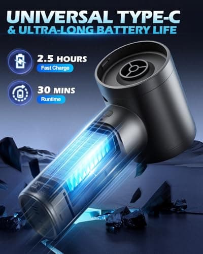 Torlaist Handheld Car Vacuum Cleaner, 15000PA Car Vacuum Cleaner and Air Duster, High Power Handheld Vacuum Cordless Rechargeable with Multi-Nozzles, Portable Mini Cars Vacuum for Cars Home Office 5