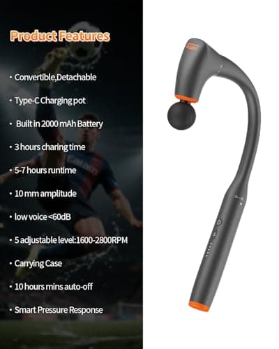 Convertible Massage Gun Deep Tissue for Back Neck Muscle Pain Relief - Electric Handheld Percussion Shoulder Massager Tool with Detachable Long Handle Portable Case，FSA-HSA Eligible 7