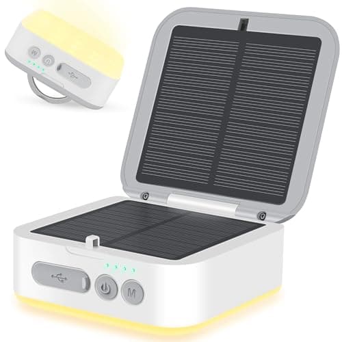 Sinvitron Camping Lantern - Solar Lantern, 5200mAh Rechargeable Camping Lights via Type-C and Solar,1000LM, 5 Lighting Mode,Waterproof Led Lanterns for Power Outages,Hurricane,Hiking,Fishing (White)