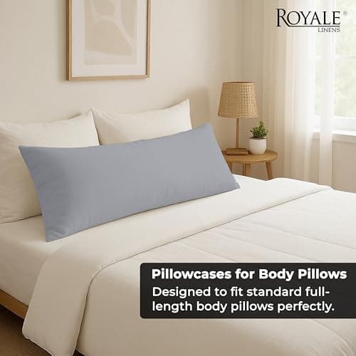 ROYALE LINENS Body Pillow Cover - Double Brushed 1800 Microfiber - 20"x54" with Hidden Zipper Closure - Wrinkle & Fade Resistant - Super Soft Body Pillowcase 2 Pack (Silver, Pack of 2) 7