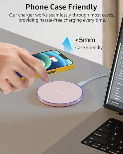 TOZO Ultra-Thin Portable Wireless Charger 15W Max Fast Wireless Charging Pad Compatible with iPhone 17/16 Plus/16 Pro Max /15/14/13/SE/Series, Samsung Galaxy S24/S23/S22 Series (No AC Adapter), Pink 5