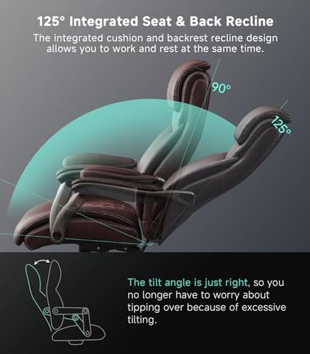 Big and Tall Office Chair with Wide Area Armrest, 600LBS PU Leather Executive Chair, Adjustable Lumbar Support 3'' Double Space Wheel, Managerial Home Desk Heavy Duty Office Chair (Brown-A) 8